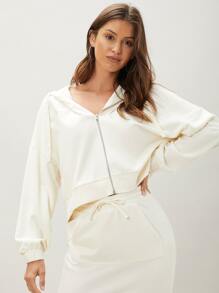 SHEIN Unity Zip Up Hoodie - Beige - View 3