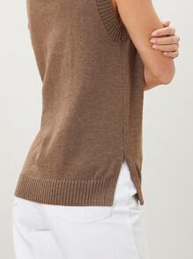 SHEIN 再生滌開衩毛衣背心 - 咖啡棕 - 查看 10