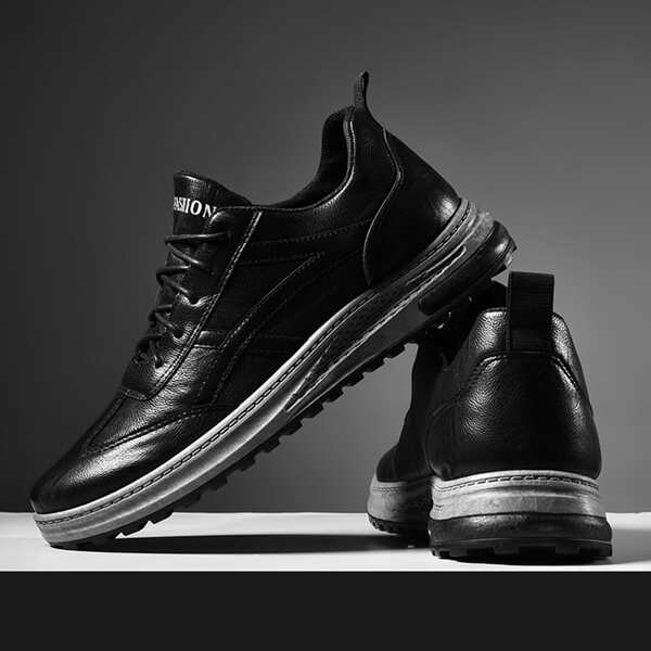 

Men Minimalist Letter Detail Lace-up Front Sneakers, Black