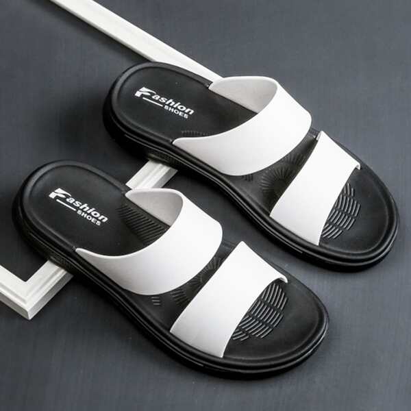 

Men Minimalist Two Part Slides, White