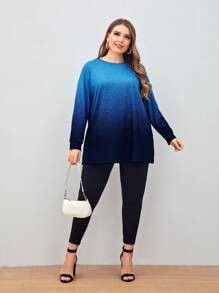 Mulvari Plus Ombre Print Raglan Sleeve Tee - Blue - View 4
