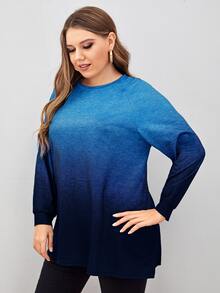 Mulvari Plus Ombre Print Raglan Sleeve Tee - Blue - View 5