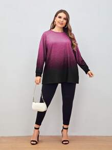 Plus Ombre Print Raglan Sleeve Tee - Multicolor - View 3