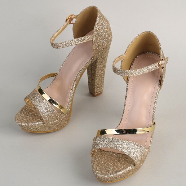 

Metallic Criss Cross Platform Ankle Strap Sandals, Gold