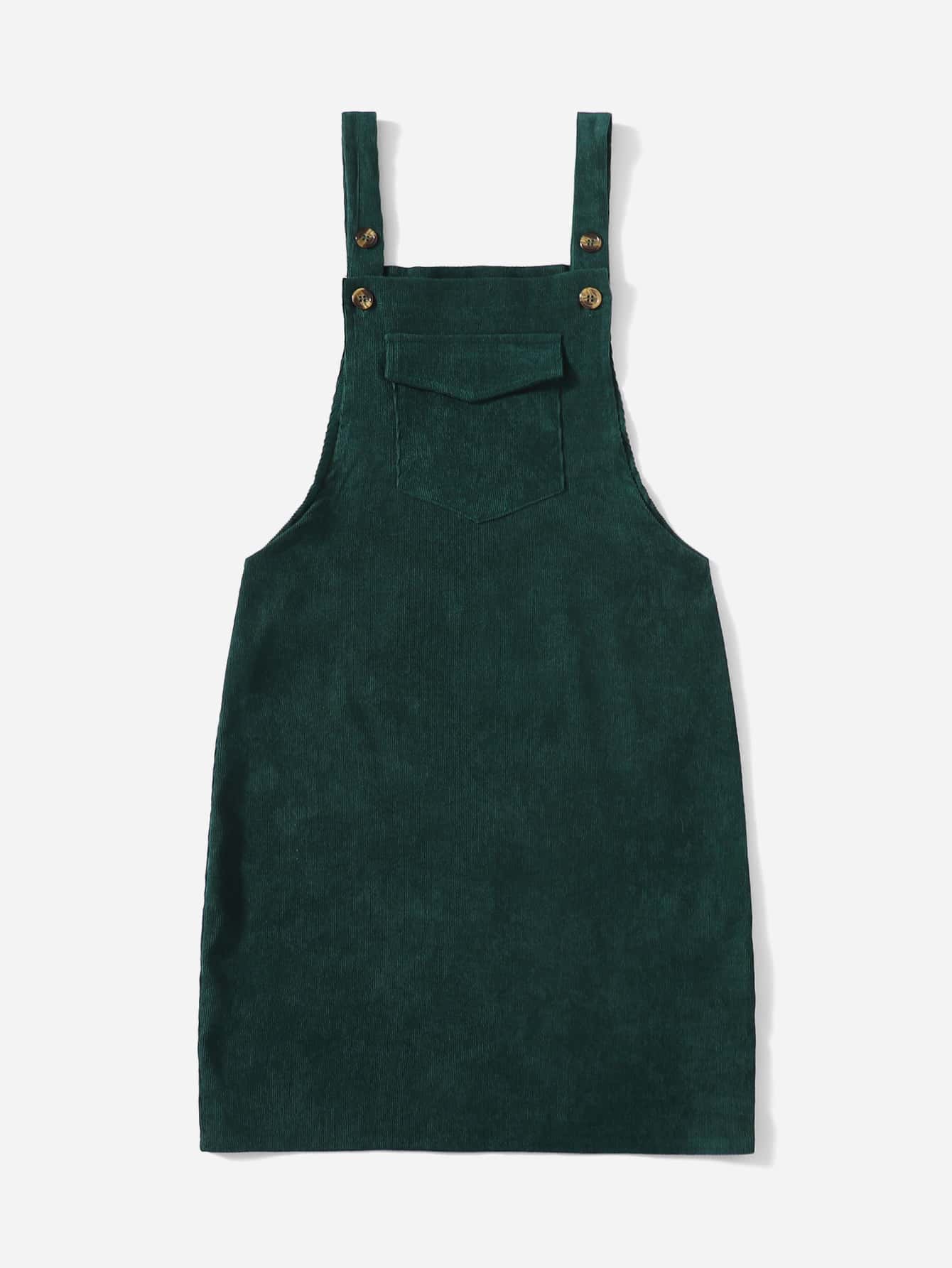 Our Solid Corduroy Pocket Button Pinafore Dress is such a vibe - ROMWE Our Solid Corduroy Pocket Button Pinafore Dress is such a vibe - ROMWE