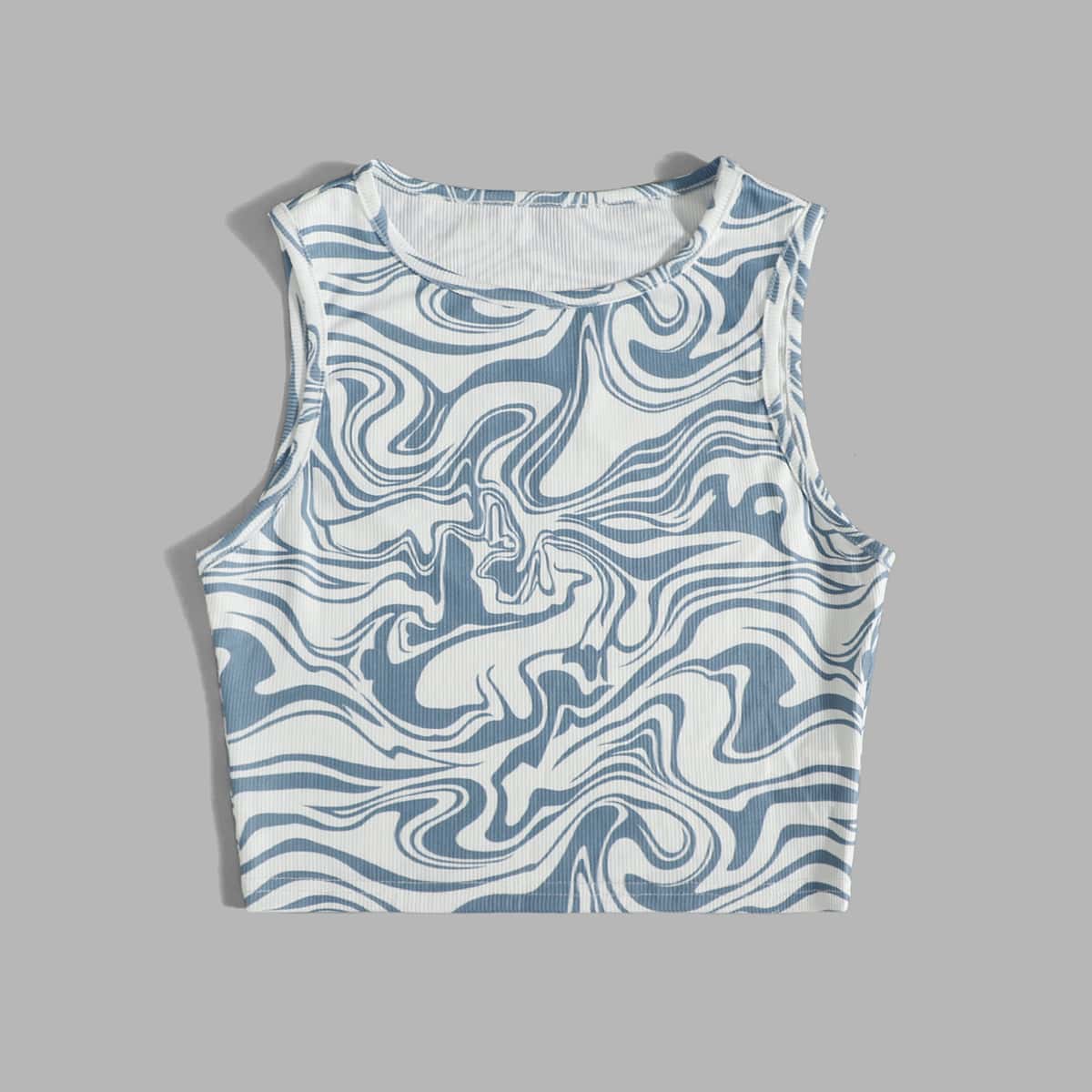 

Graphic Ribbed Tank Top, Blue