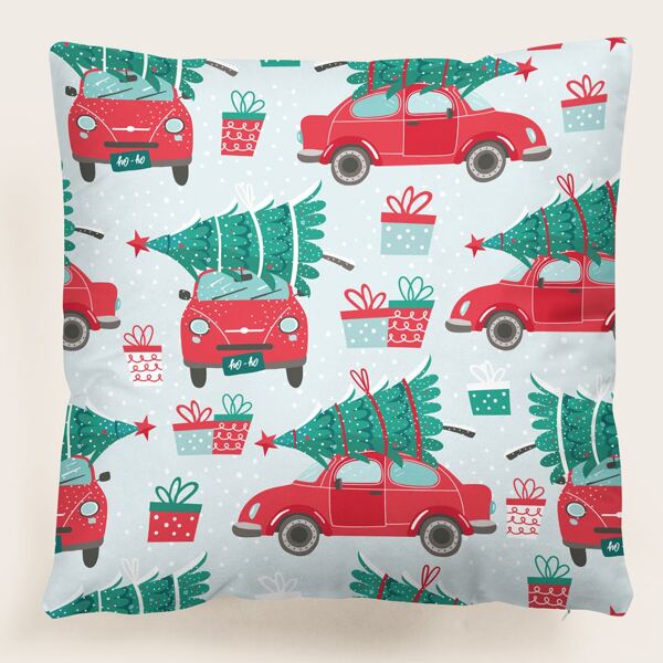 

Christmas Truck Print Cushion Cover Without Filler, Multicolor