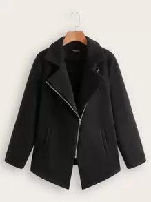 SHEIN Slant Pockets Lapel Neck Coat - Black - View 1