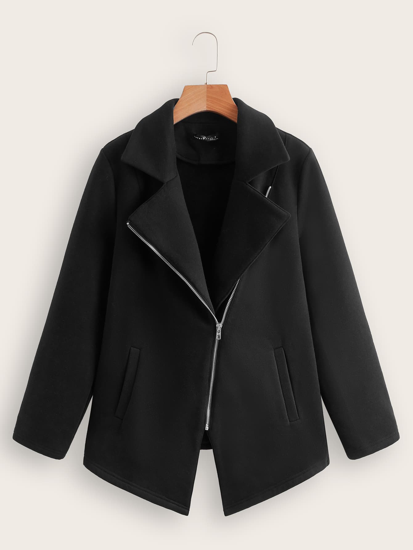 SHEIN Slant Pockets Lapel Neck Coat - Black - View 1