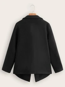 SHEIN Slant Pockets Lapel Neck Coat - Black - View 2