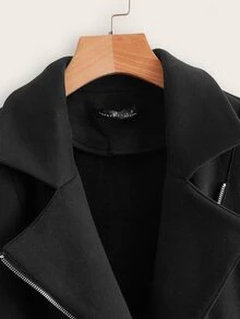 SHEIN Slant Pockets Lapel Neck Coat - Black - View 4