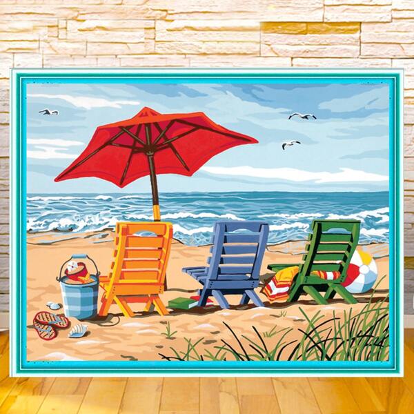 

Beach Pattern DIY Diamond Unframed Painting, Multicolor