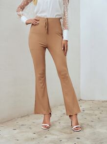 SHEIN EZwear High Waisted Flare Leg Pants - Camel - View 1