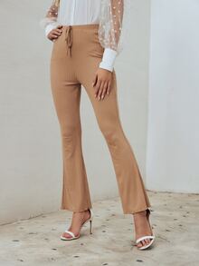 SHEIN EZwear High Waisted Flare Leg Pants - Camel - View 4