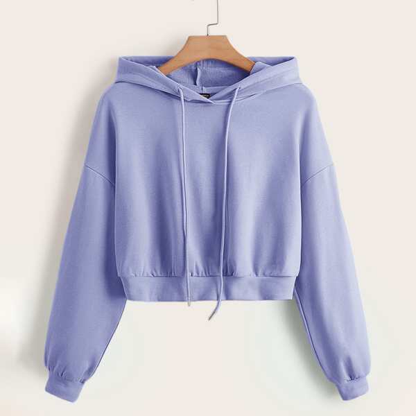 

Plus Drop Shoulder Solid Hoodie, Purple