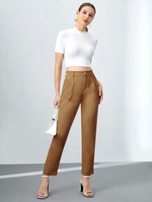 BizChic Women Suit Pants màu trơn - Màu Khaki - Xem 3