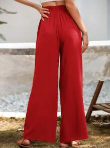 SHEIN Essnce Pantalones de pierna ancha con bolsillo oblicuo - Rojo - Ver 2