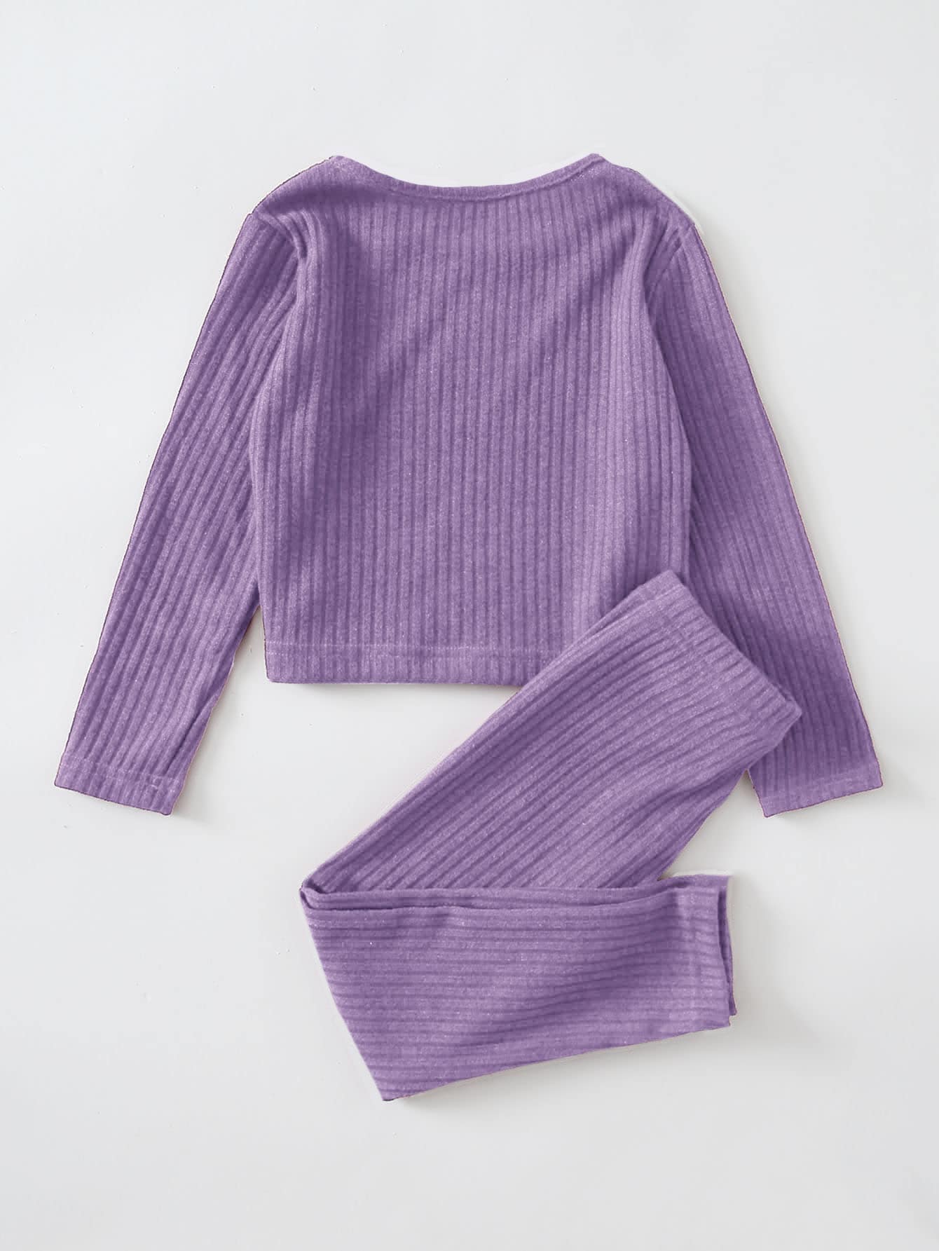 Toddler Girls Solid Rib-knit Tee And Pants - Mauve Purple - View 2