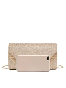 女士链条肩带方形手提包，适合聚会和宴会 - 玫瑰金 - 查看 3