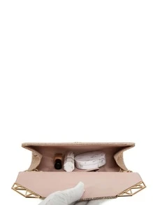 女士链条肩带方形手提包，适合聚会和宴会 - 玫瑰金 - 查看 4