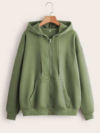 SHEIN EZwear Hoodie mit Reißverschluss, Tunnelzug, Thermal Futter