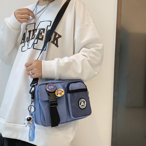 

Men Cartoon Decor Square Bag, Blue