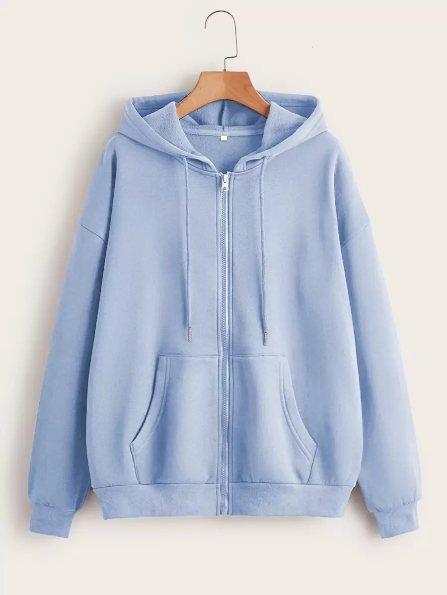 INAWLY Solid Zip Up Drawstring Thermal Lined Hoodie,Long Sleeve Tops Graduation,Back To School Outfits,Graduation,Teacher Outfits For Women,Back To School Pullover Fall Outfit - Baby Blue - View 1