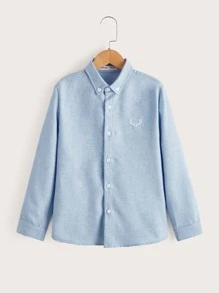 SHEIN 男孩鹿角刺繡襯衫