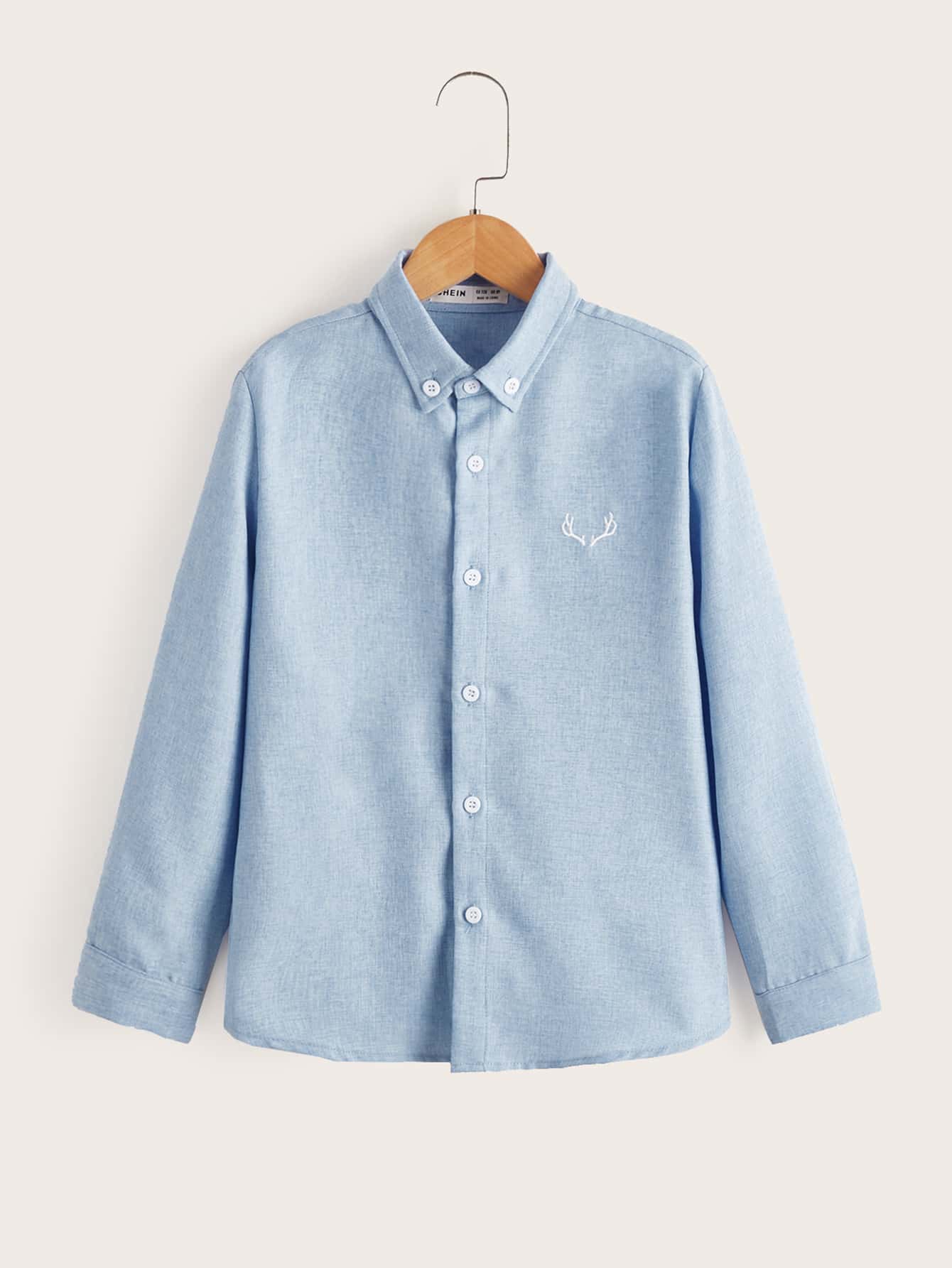 SHEIN 男孩鹿角刺繡襯衫