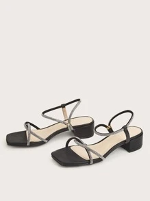 春夏水钻装饰踝带高跟凉鞋 情人节 - 黑色 - 查看 2