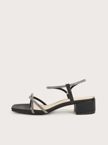 春夏水钻装饰踝带高跟凉鞋 情人节 - 黑色 - 查看 3