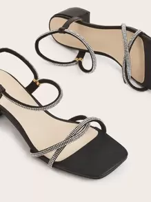 春夏水钻装饰踝带高跟凉鞋 情人节 - 黑色 - 查看 4