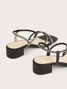 春夏水钻装饰踝带高跟凉鞋 情人节 - 黑色 - 查看 5