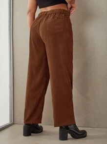 SHEIN EZwear Plus Solid Wide Leg Corduroy Trousers - Rust Brown - View 2