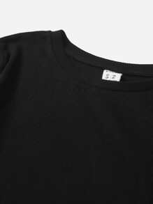 SHEIN 青少女休閒純色長袖格紋印花吊帶裙和T恤 - 紅色 - 查看 3