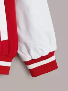 SHEIN Boys Letter Patched Striped Trim Bomber Jacket - Red and White - View 3