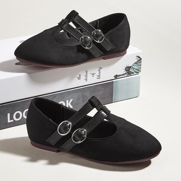 

Girls Buckle Decor Flats, Black
