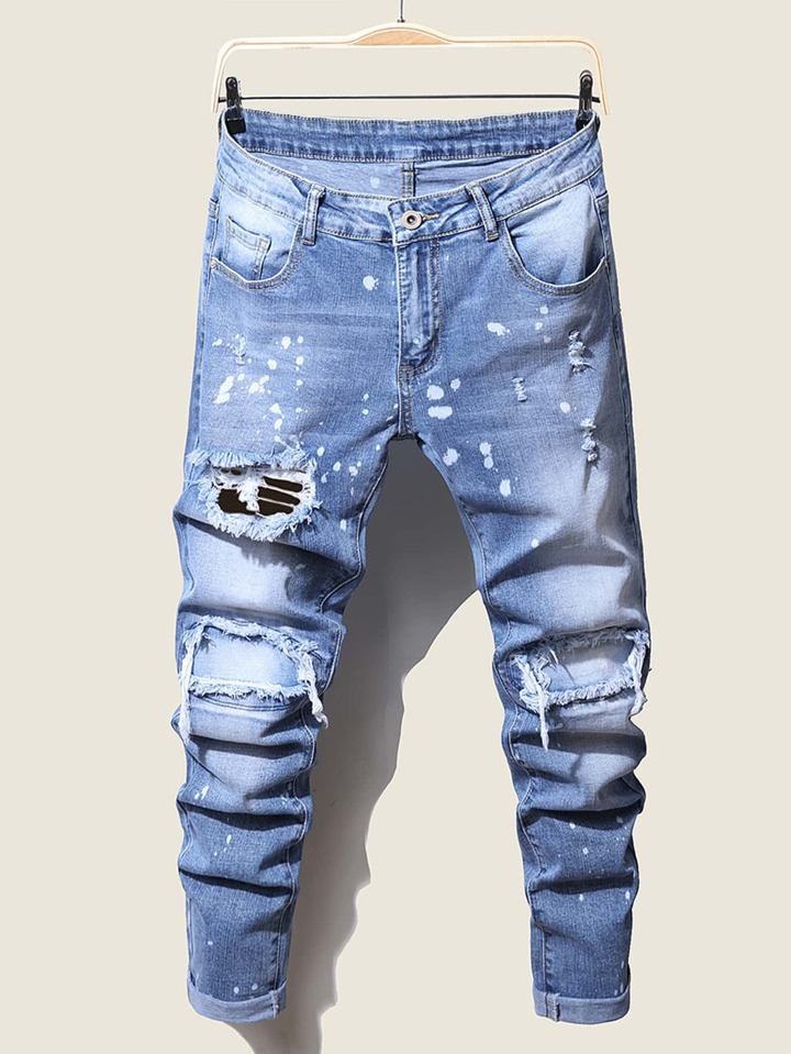 Jean Eclaboussure Homme Jeans Taille Haute Femmes Style Streetwear