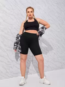 Yoga Basic Plus Solid Wide Band Sports Shorts, Biker Shorts - Black - View 3