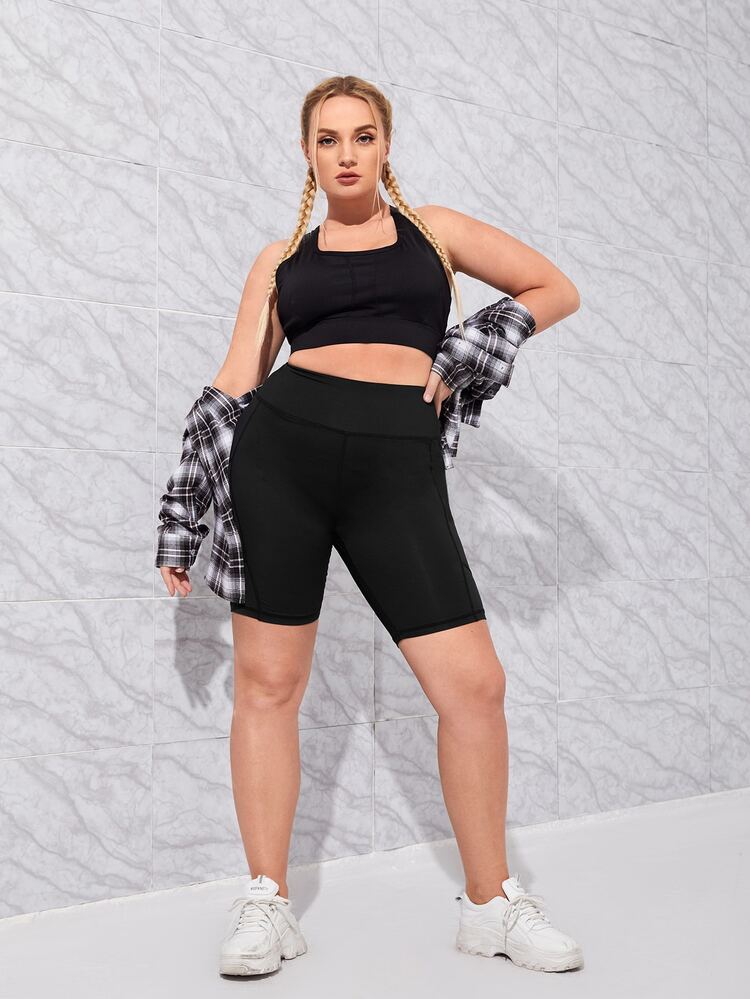 Yoga Basic Plus Solid Wide Band Sports Shorts, Biker Shorts - Black - View 3