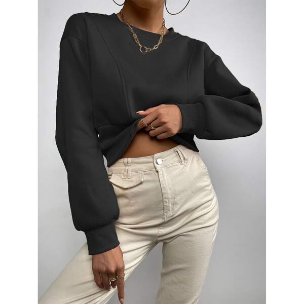 

Solid Drop Shoulder Sweatshirt, Black