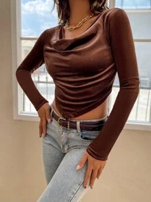 Áo thun nữ Vắt màu trơn Thanh lịch - Rỉ Nâu - Xem 1