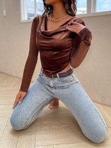 Áo thun nữ Vắt màu trơn Thanh lịch - Rỉ Nâu - Xem 4