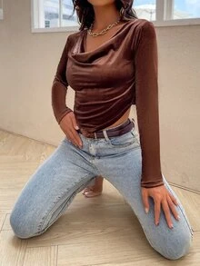 Áo thun nữ Vắt màu trơn Thanh lịch - Rỉ Nâu - Xem 7