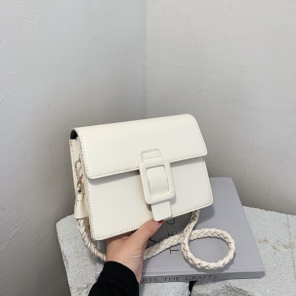 

Buckle Decor Flap Square Bag, Beige