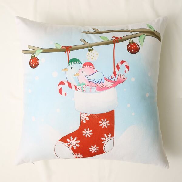 

Christmas Sock Print Cushion Cover Without Filler, Multicolor