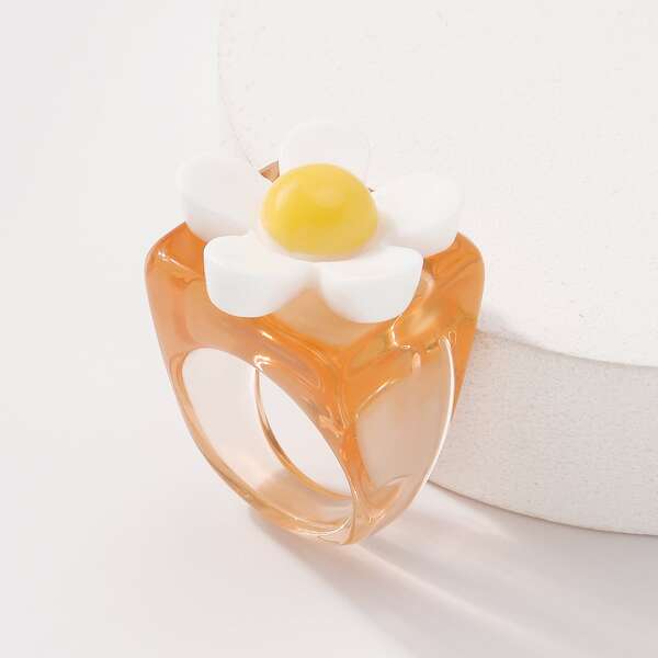 

Flower Decor Resin Ring, Orange