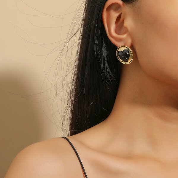 

Rhinestone Heart Decor Stud Earrings, Black