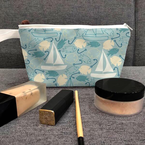 

Fish & Boat Painted Zipper Makeup Bag, Multicolor