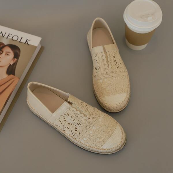 

Crochet Detail Slip On Flats, Beige